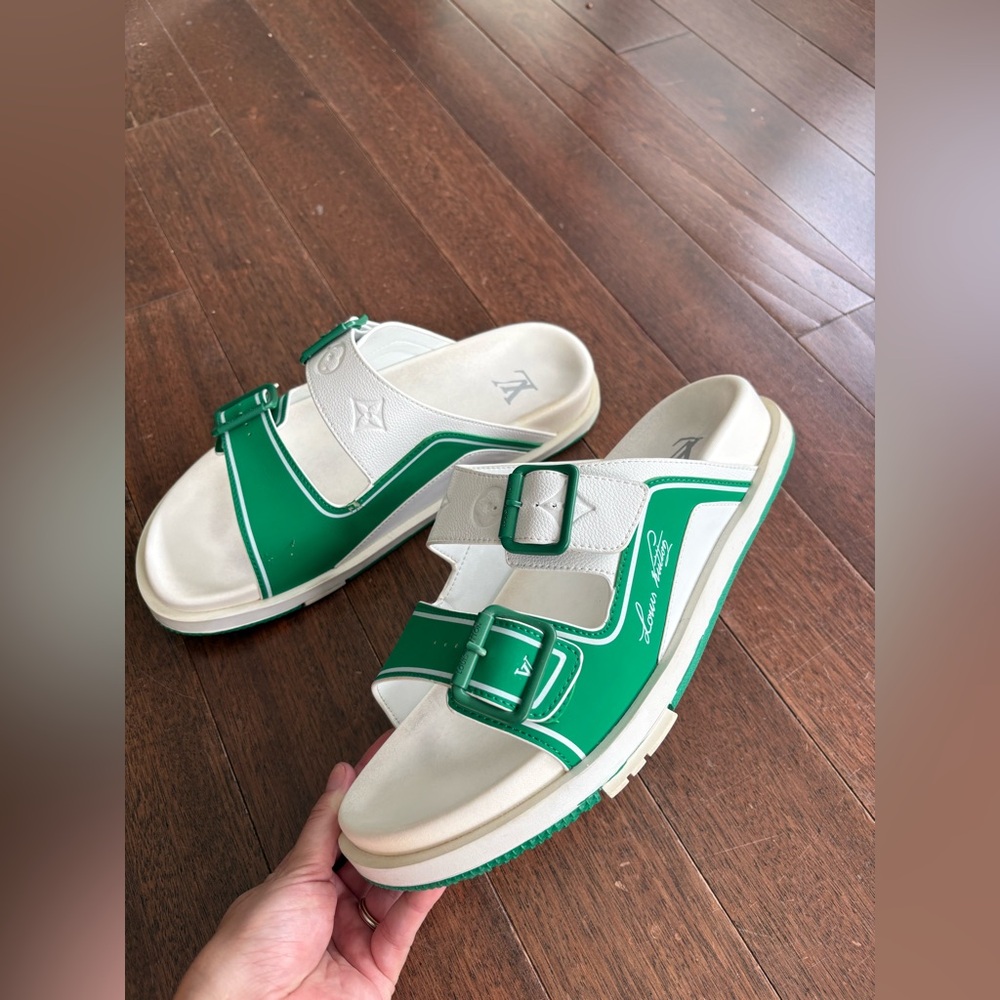 Louis Vuitton Trainer Mules Men’s Sandals EUR 45 Sport Slides US 10.5 Green Whit - Picture 3 of 15